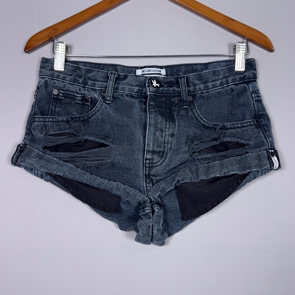 One Teaspoon Bandits Low Rise Micro Mini Booty Shorts Womens Size 24 Distressed